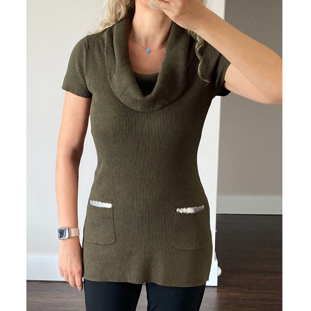 INC Short-Sleeve Cowl-Neck Ribbed Tunic Sweater